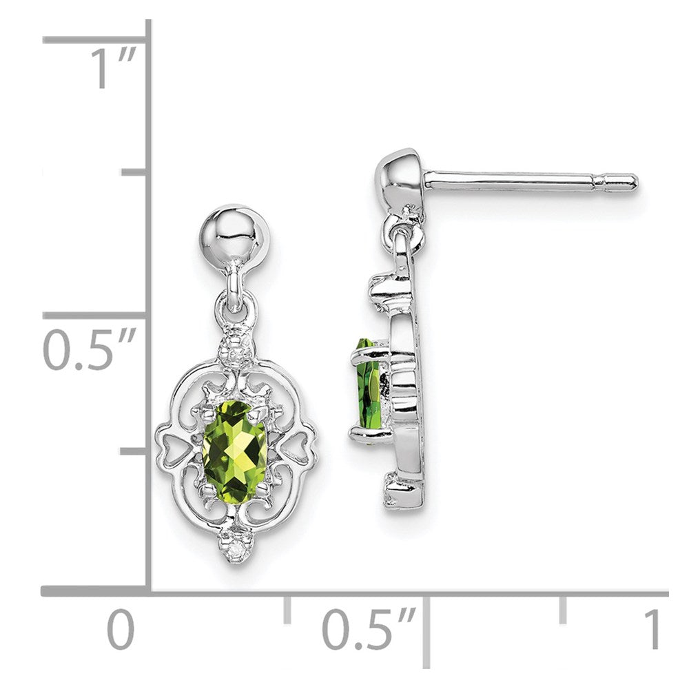 Sterlingsilber Rhodiniert Tropfen Peridot und Diamant Ohrstecker