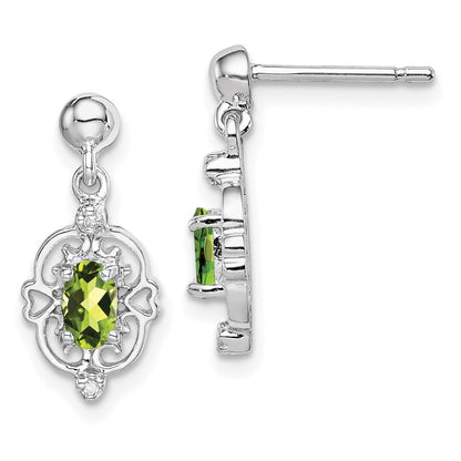 Sterlingsilber Rhodiniert Tropfen Peridot und Diamant Ohrstecker