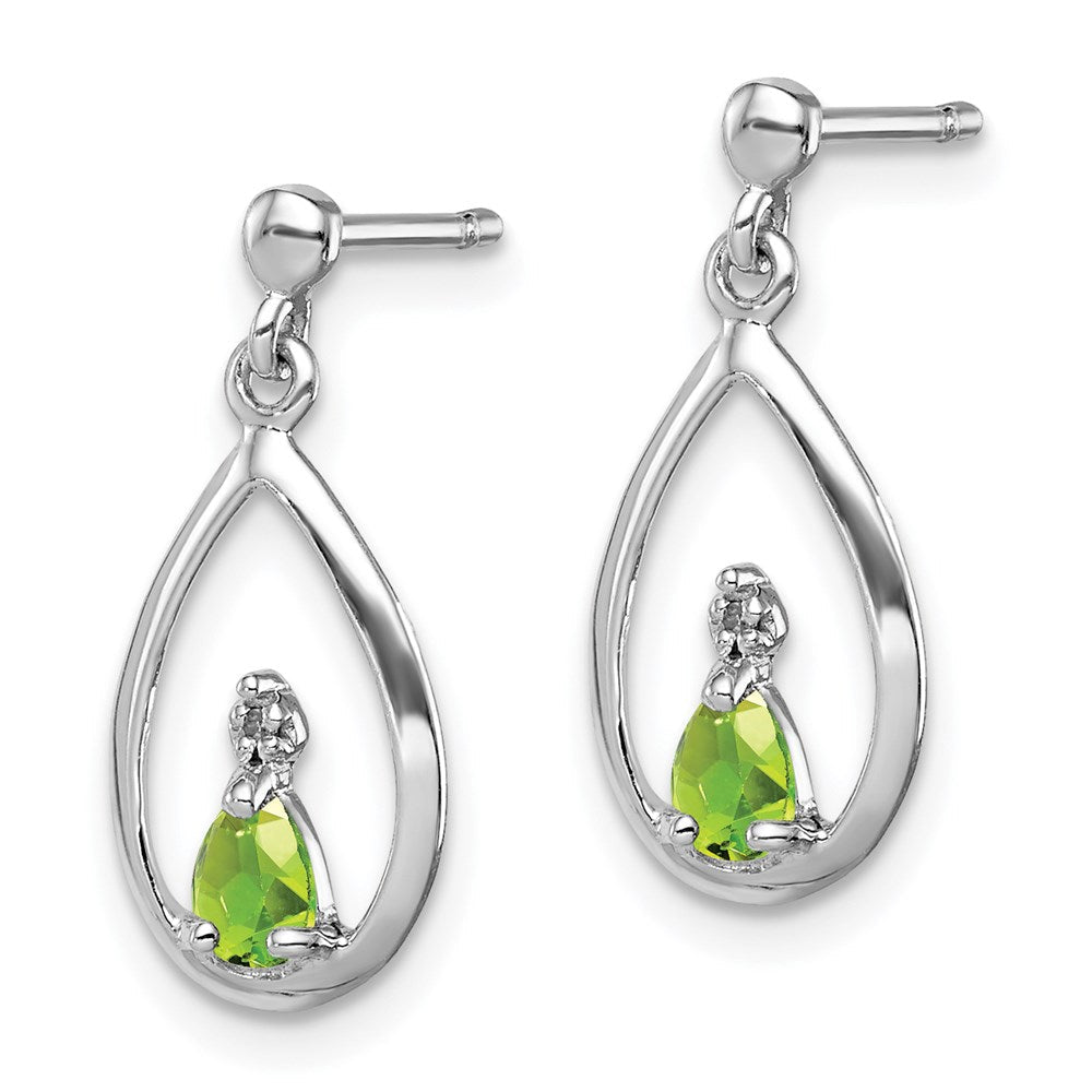 Sterlingsilber Rhodiniert Tropfen Peridot und Diamant Ohrstecker