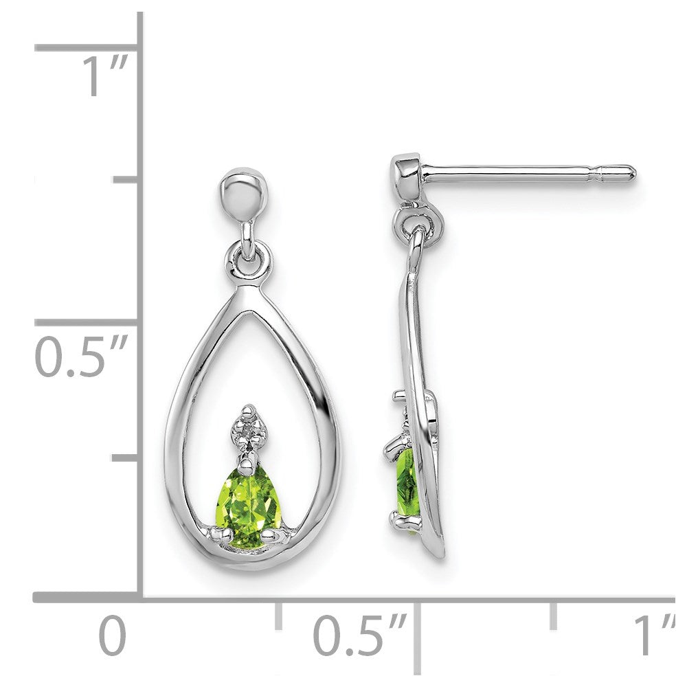 Sterlingsilber Rhodiniert Tropfen Peridot und Diamant Ohrstecker