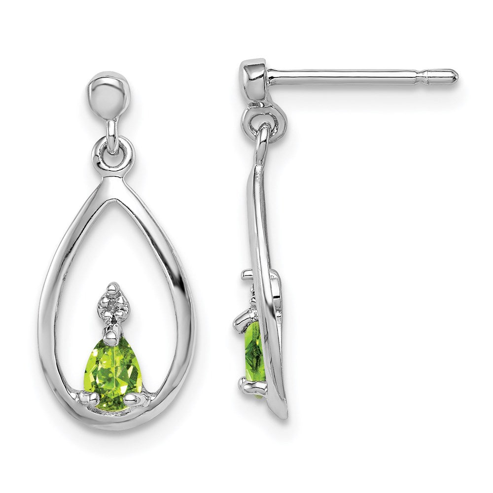 Sterlingsilber Rhodiniert Tropfen Peridot und Diamant Ohrstecker