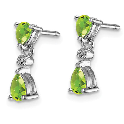 Sterlingsilber Rhodiniert Tropfen Peridot und Diamant Ohrstecker