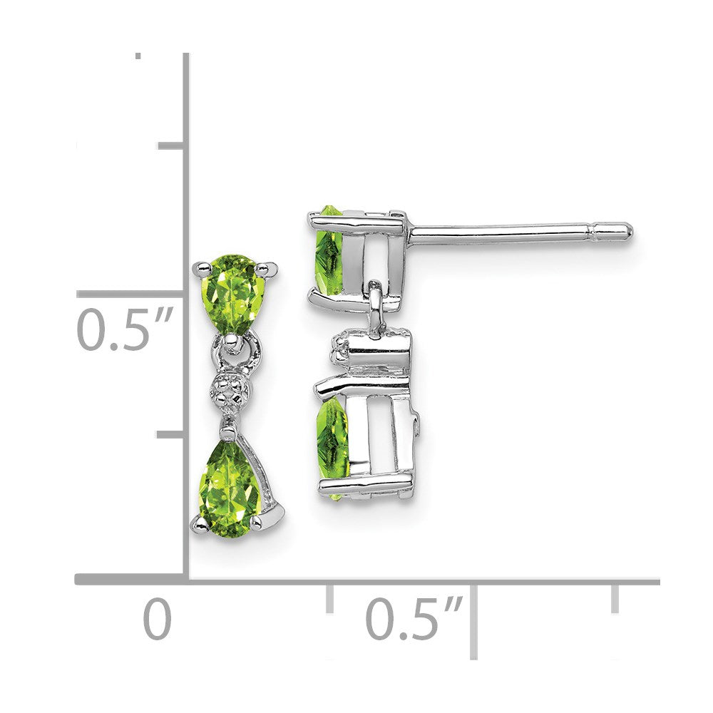 Sterlingsilber Rhodiniert Tropfen Peridot und Diamant Ohrstecker
