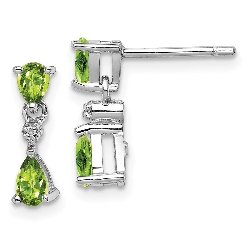 Sterlingsilber Rhodiniert Tropfen Peridot und Diamant Ohrstecker