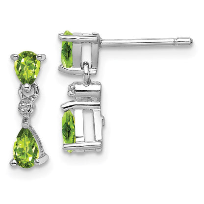 Sterlingsilber Rhodiniert Tropfen Peridot und Diamant Ohrstecker