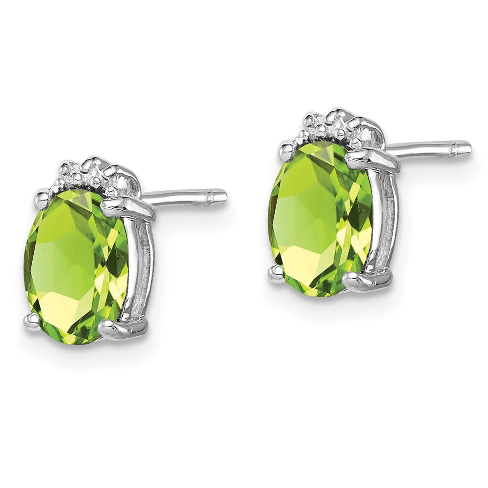 Sterlingsilber Rhodiniert Oval Peridot und Diamant Ohrstecker