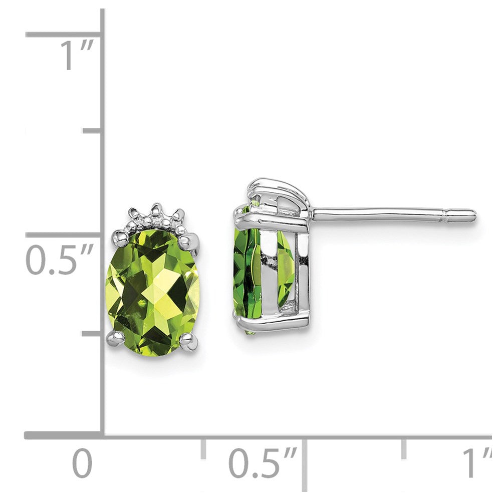 Sterlingsilber Rhodiniert Oval Peridot und Diamant Ohrstecker