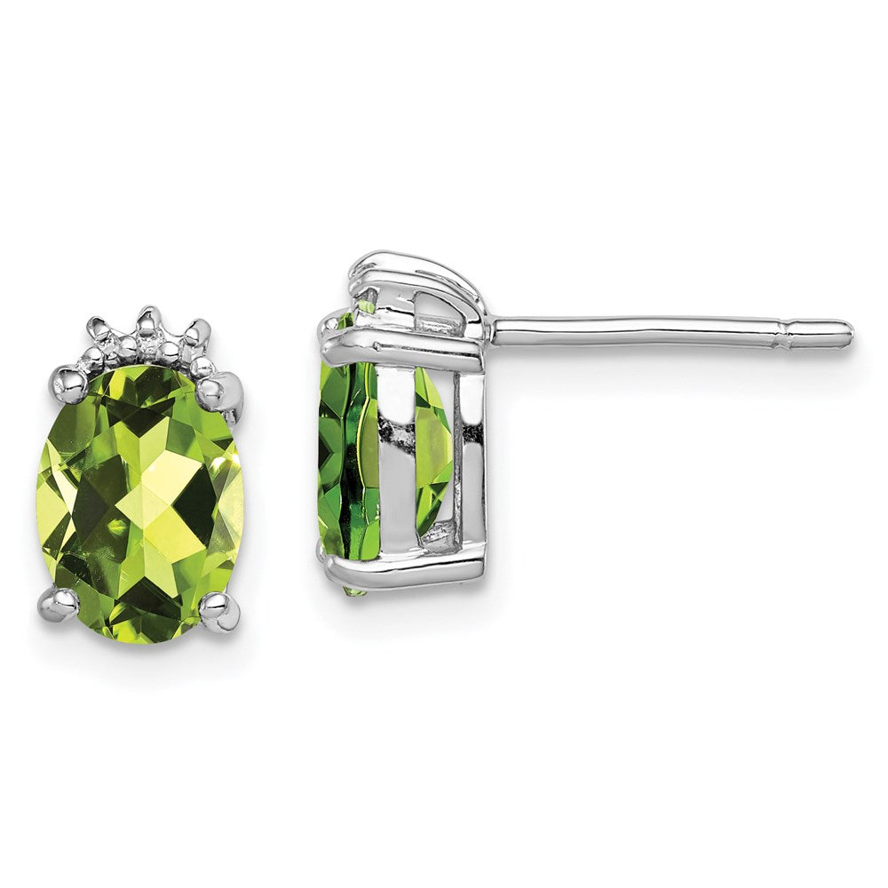 Sterlingsilber Rhodiniert Oval Peridot und Diamant Ohrstecker