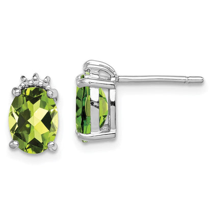 Sterlingsilber Rhodiniert Oval Peridot und Diamant Ohrstecker