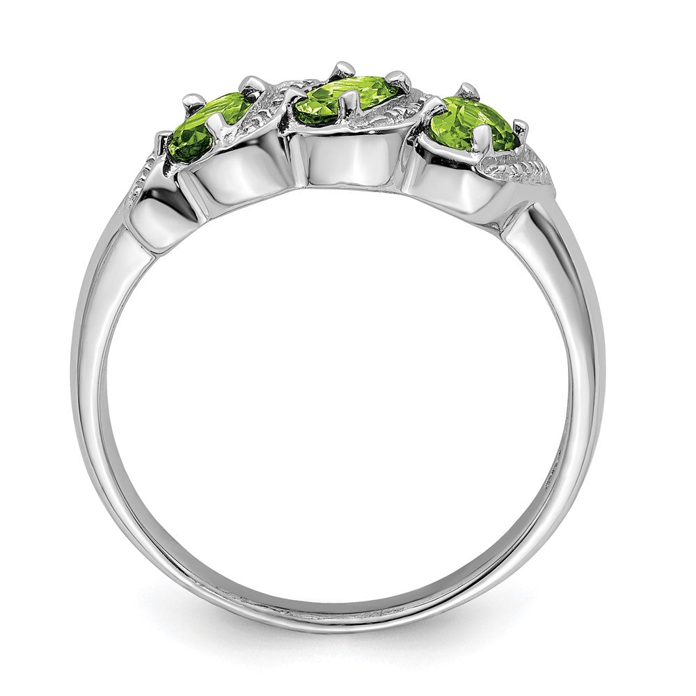 Sterlingsilber Rhodium 3 Stein Peridot & Diamant Ring