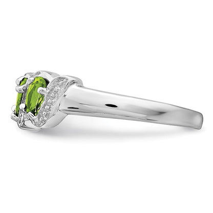 Sterlingsilber Rhodium 3 Stein Peridot & Diamant Ring