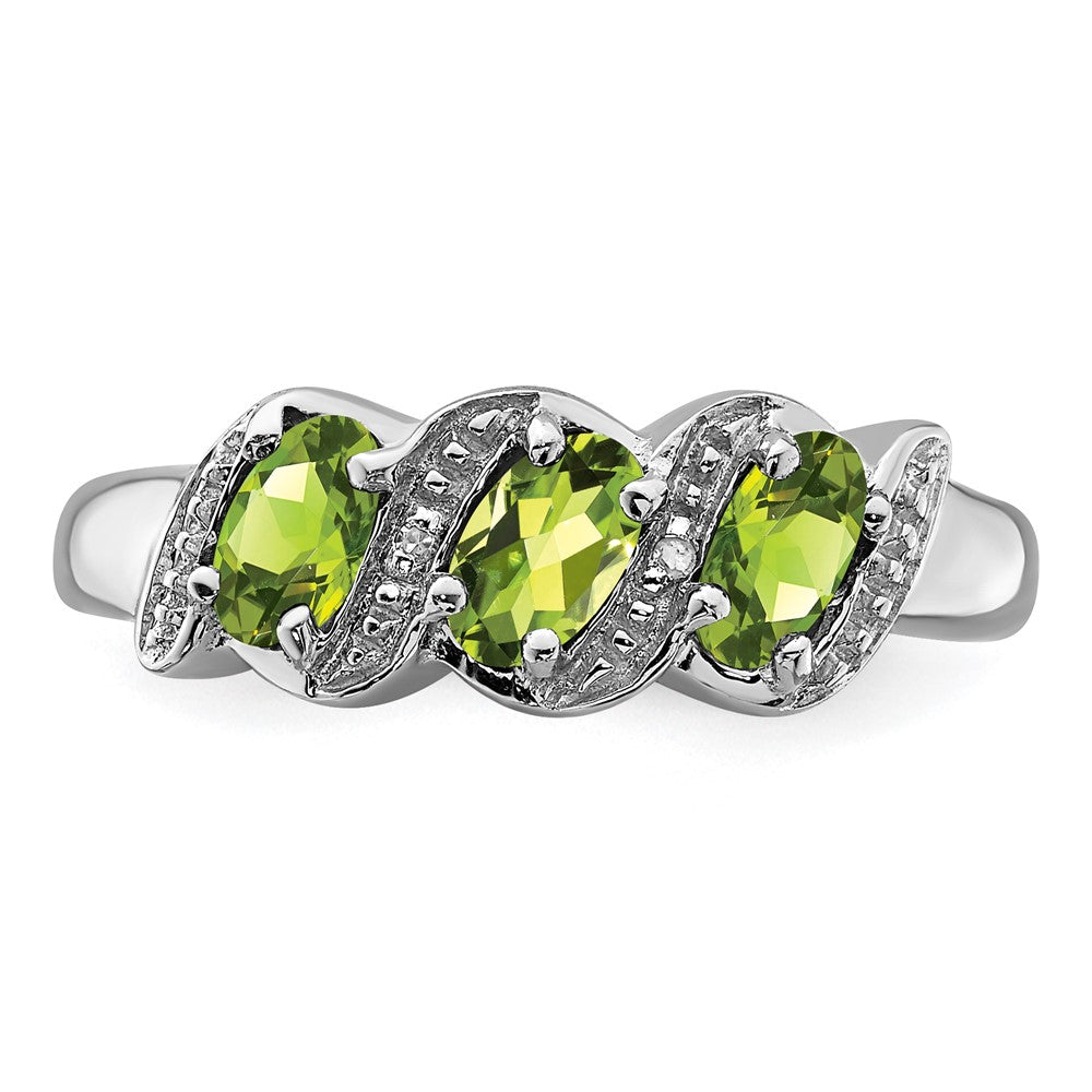 Sterlingsilber Rhodium 3 Stein Peridot & Diamant Ring