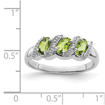 Sterlingsilber Rhodium 3 Stein Peridot & Diamant Ring