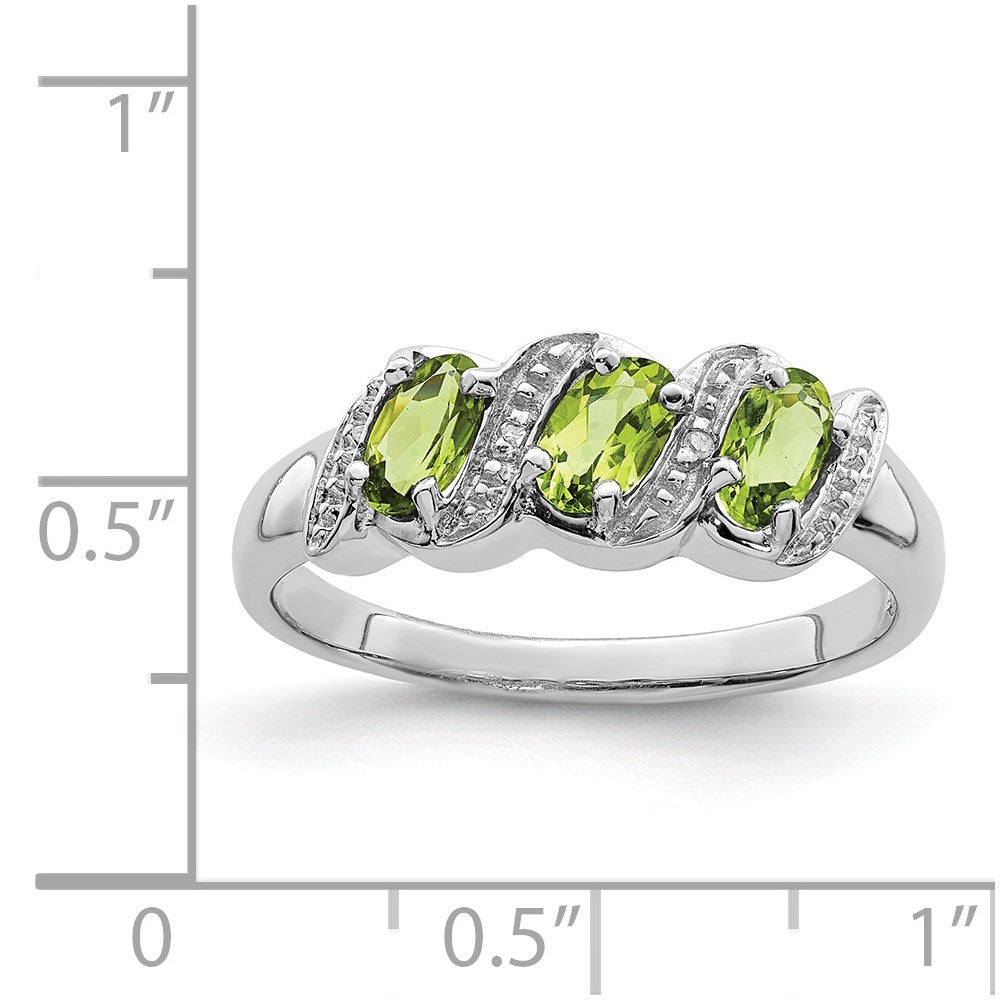 Sterlingsilber Rhodium 3 Stein Peridot & Diamant Ring