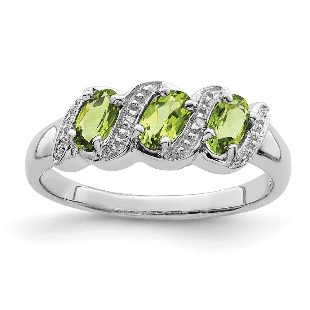 Sterlingsilber Rhodium 3 Stein Peridot & Diamant Ring