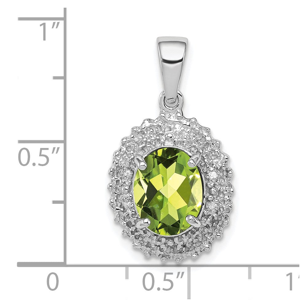 Sterlingsilber Rhodiniert Peridot und Diamant Anhänger
