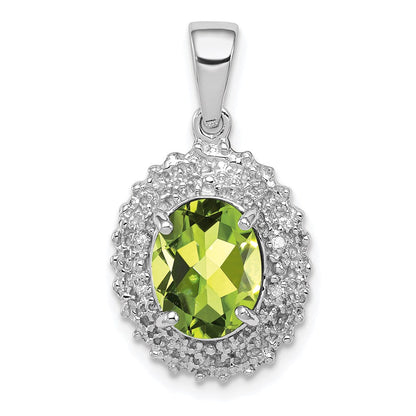 Sterlingsilber Rhodiniert Peridot und Diamant Anhänger