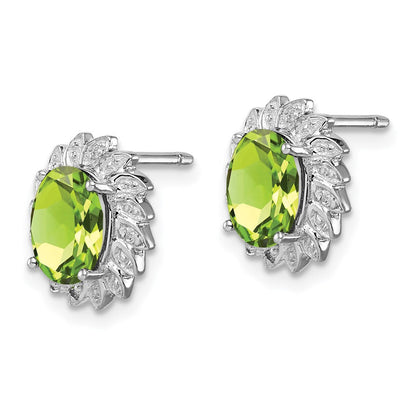 Sterlingsilber Rhodiniert Peridot und Diamant Ohrstecker