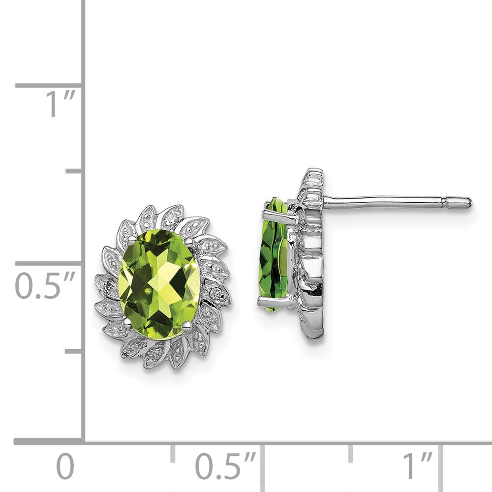 Sterlingsilber Rhodiniert Peridot und Diamant Ohrstecker