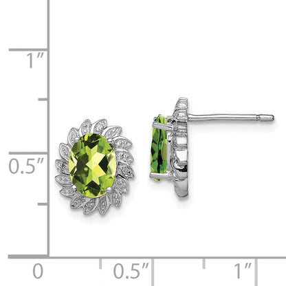 Sterlingsilber Rhodiniert Peridot und Diamant Ohrstecker