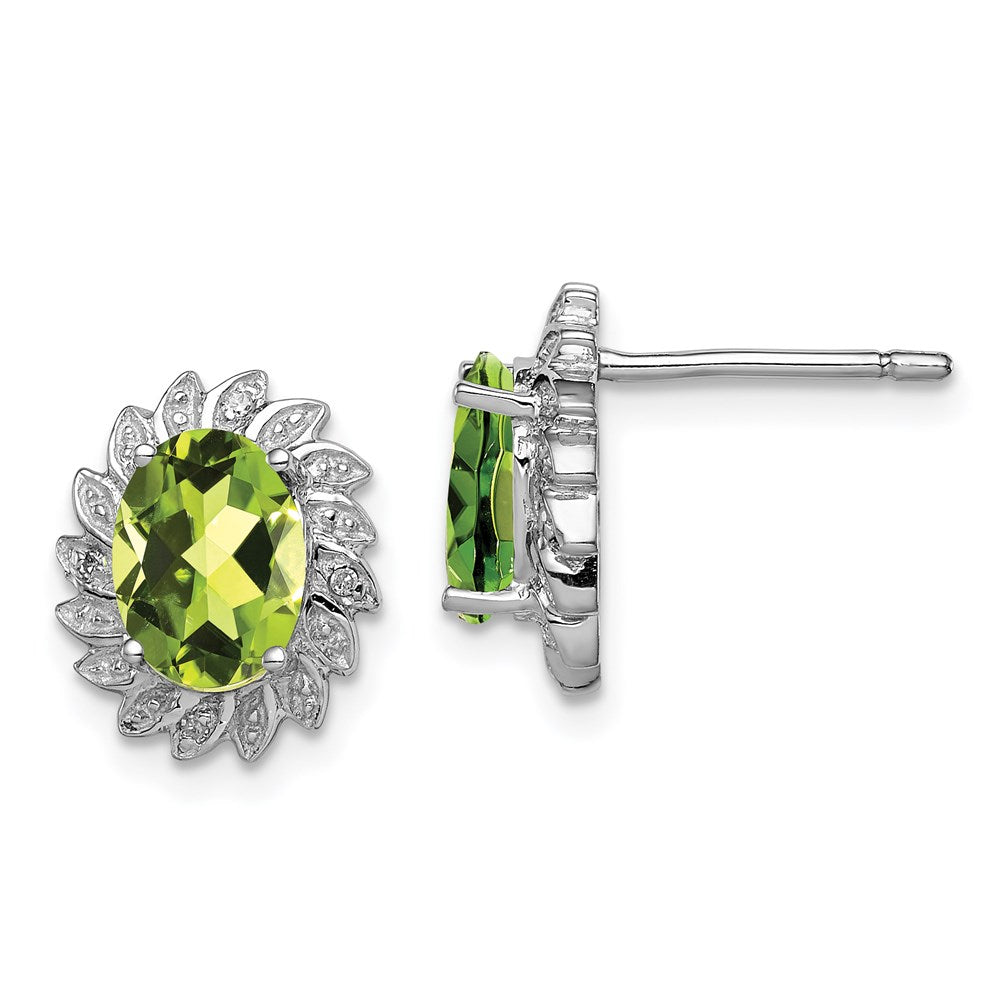 Sterlingsilber Rhodiniert Peridot und Diamant Ohrstecker