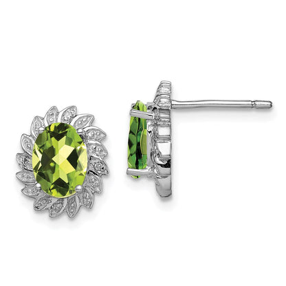 Sterlingsilber Rhodiniert Peridot und Diamant Ohrstecker