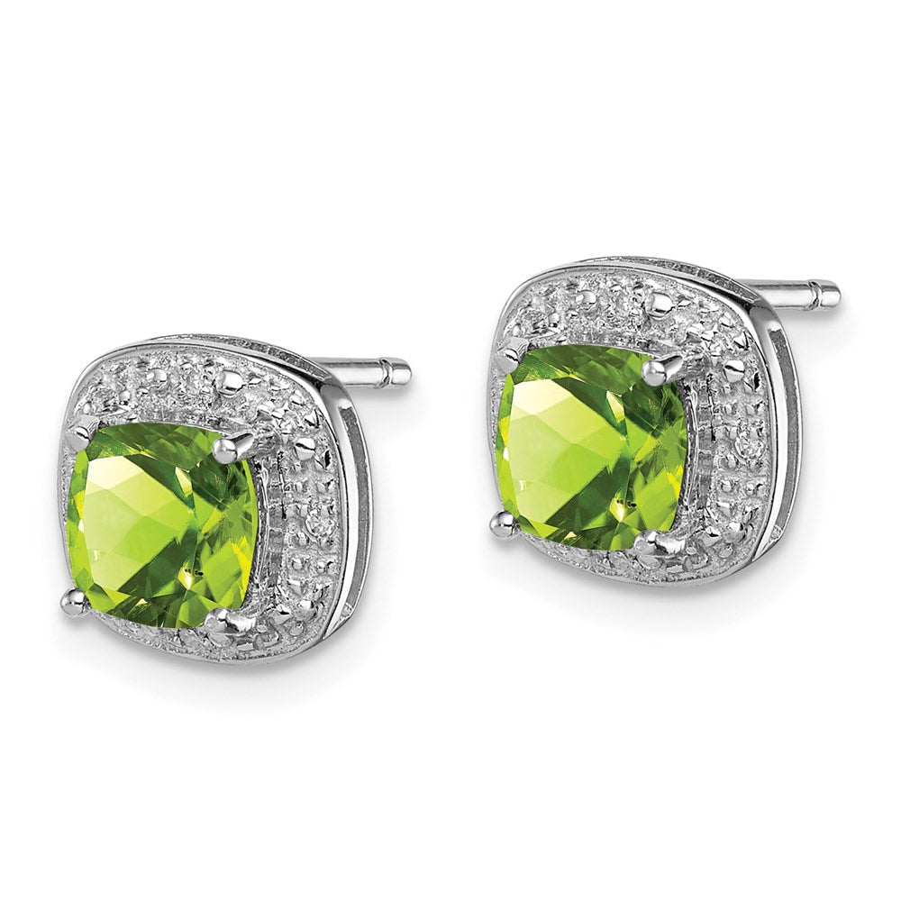 Sterlingsilber Rhodiniert Peridot und Diamant Ohrstecker