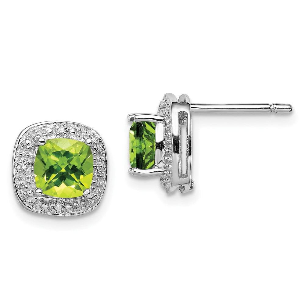 Sterlingsilber Rhodiniert Peridot und Diamant Ohrstecker
