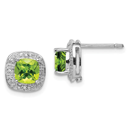 Sterlingsilber Rhodiniert Peridot und Diamant Ohrstecker