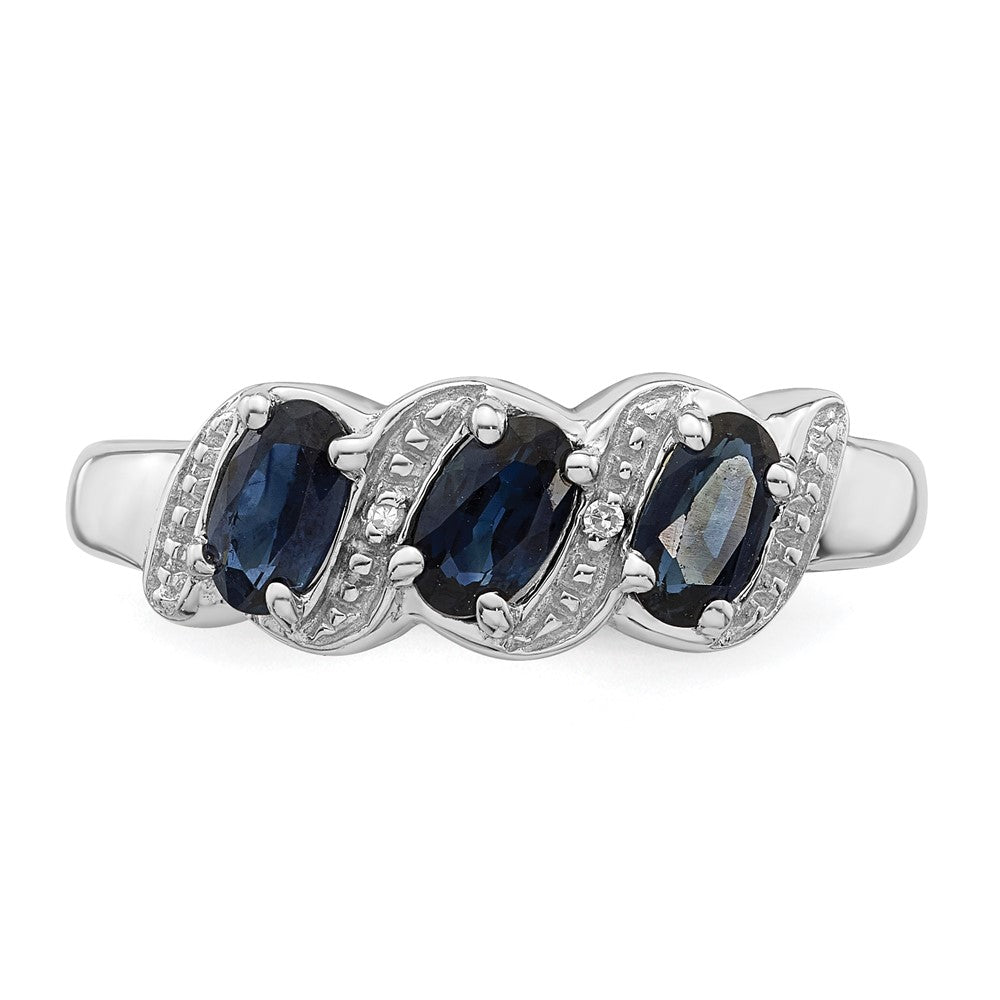Sterlingsilber Rhodiniert Saphir & Diamant Ring