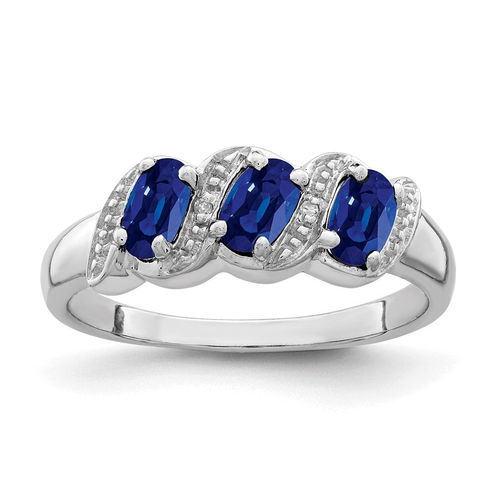 Sterlingsilber Rhodiniert Saphir & Diamant Ring