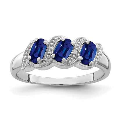 Sterlingsilber Rhodiniert Saphir & Diamant Ring