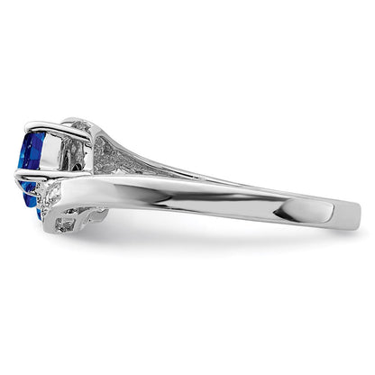 Sterlingsilber Rhodiniert Saphir & Diamant Ring