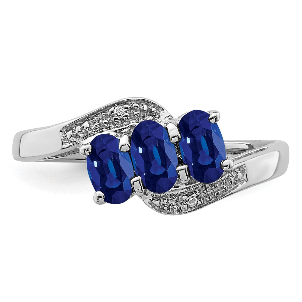 Sterlingsilber Rhodiniert Saphir & Diamant Ring