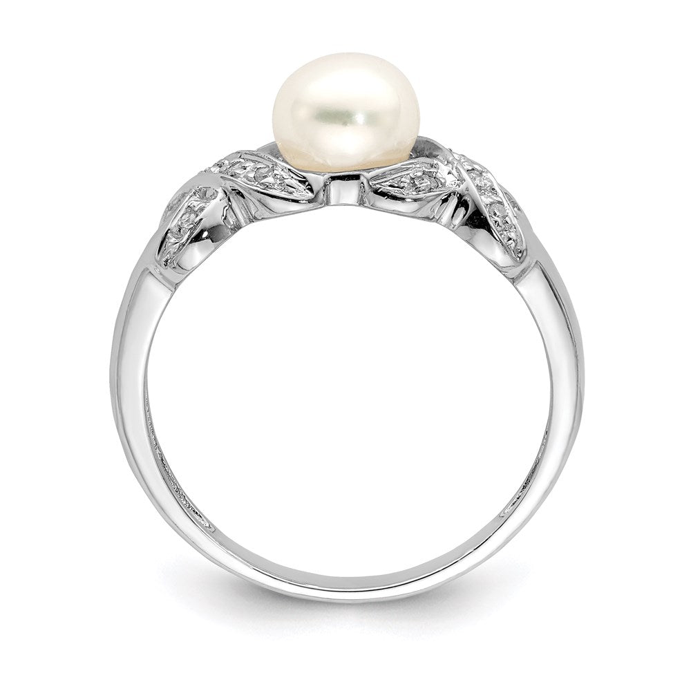 Sterlingsilber Rhodium 6mm Fw Zucht Knopf Perle Ring