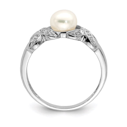 Sterlingsilber Rhodium 6mm Fw Zucht Knopf Perle Ring