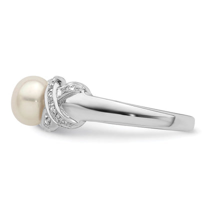 Sterlingsilber Rhodium 6mm Fw Zucht Knopf Perle Ring