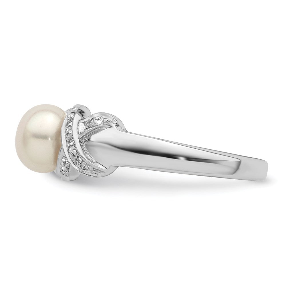 Sterlingsilber Rhodium 6mm Fw Zucht Knopf Perle Ring