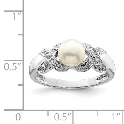 Sterlingsilber Rhodium 6mm Fw Zucht Knopf Perle Ring