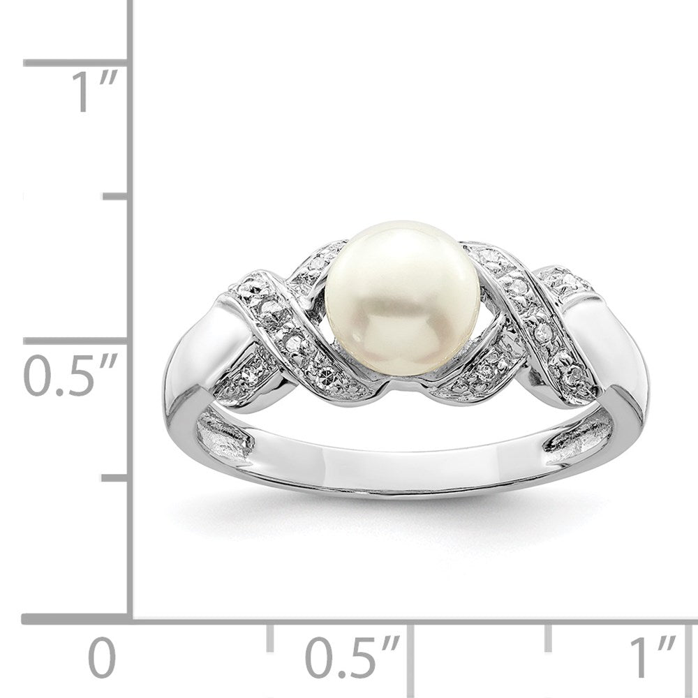 Sterlingsilber Rhodium 6mm Fw Zucht Knopf Perle Ring