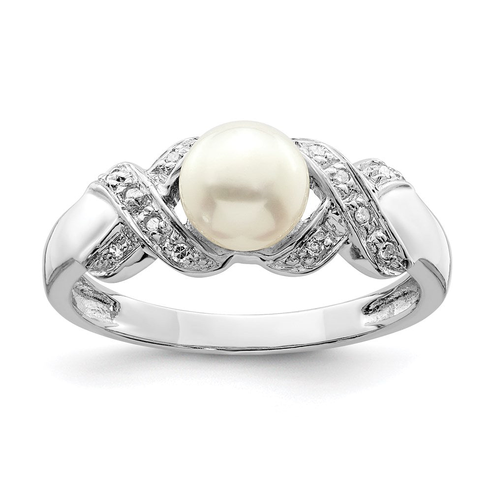 Sterlingsilber Rhodium 6mm Fw Zucht Knopf Perle Ring