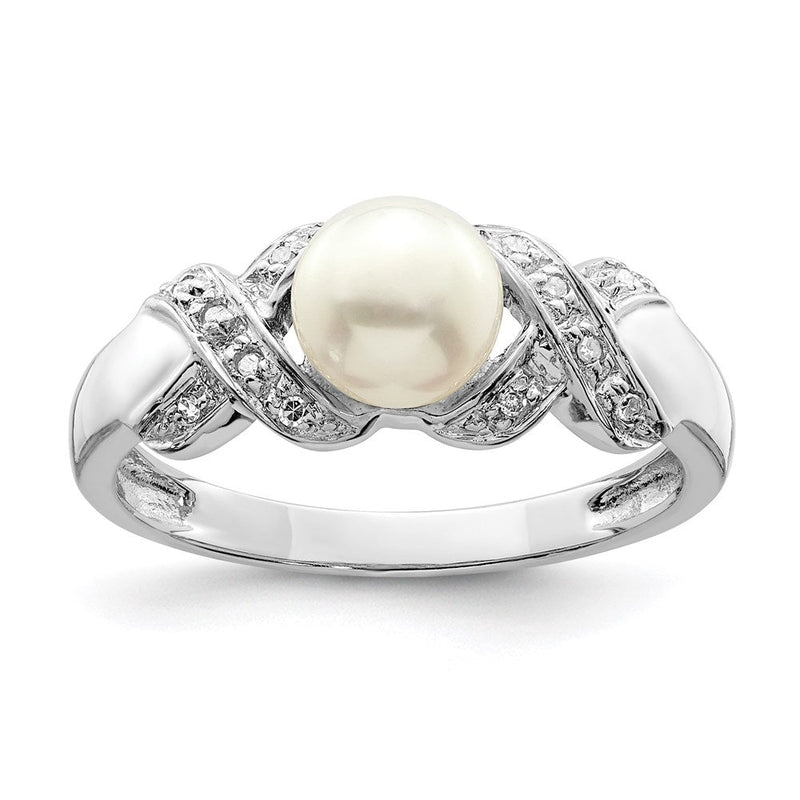 Sterlingsilber Rhodium 6mm Fw Zucht Knopf Perle Ring
