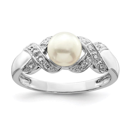 Sterlingsilber Rhodium 6mm Fw Zucht Knopf Perle Ring