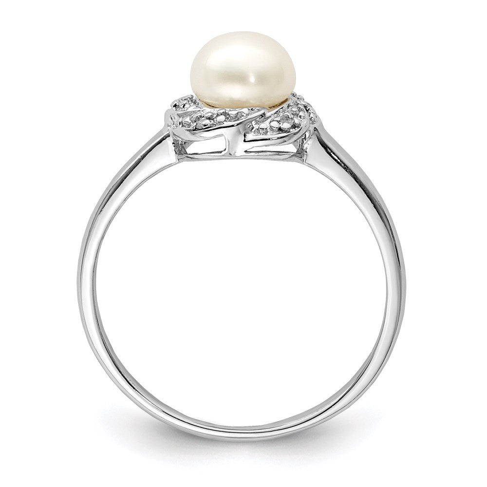 Sterlingsilber Rhodium 6mm Fw Zucht Knopf Perle & Diamant Ring