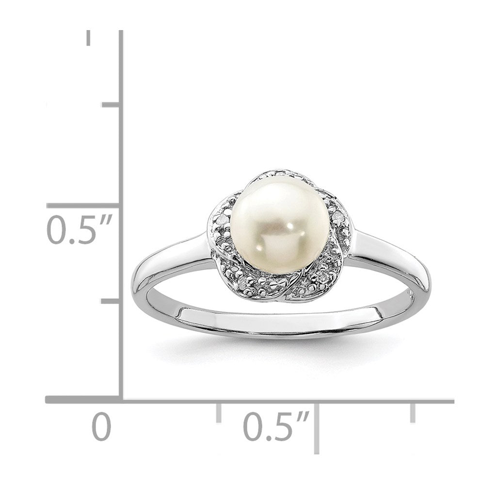Sterlingsilber Rhodium 6mm Fw Zucht Knopf Perle & Diamant Ring