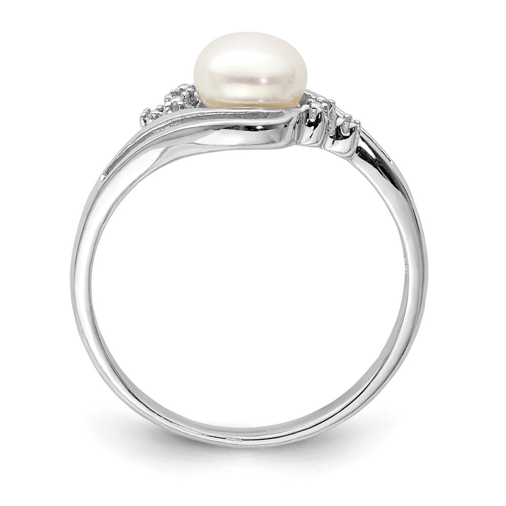 Sterlingsilber Rhodium 6mm Fw Zucht Knopf Perle & Diamant Ring