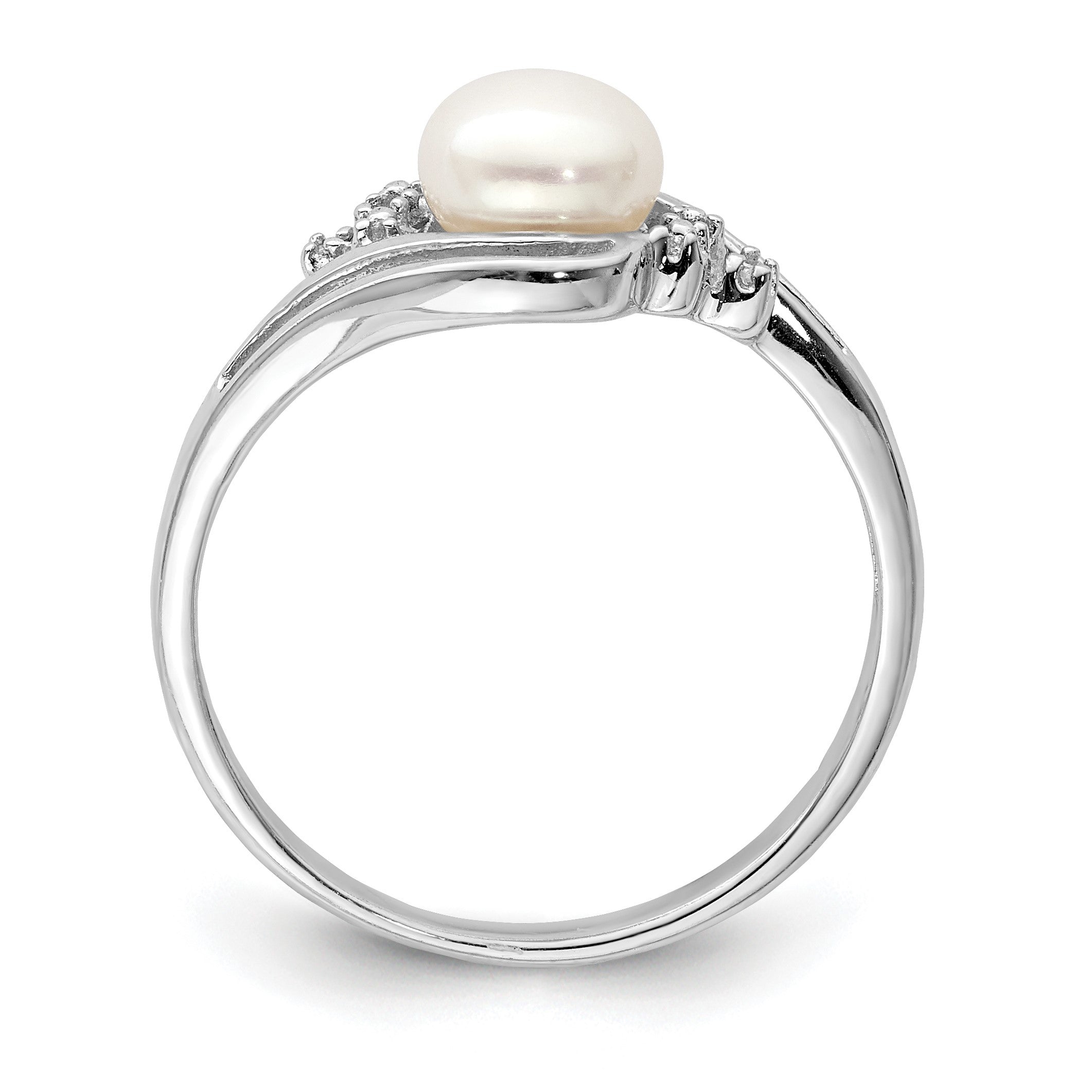 Sterlingsilber Rhodium 6mm Fw Zucht Knopf Perle & Diamant Ring