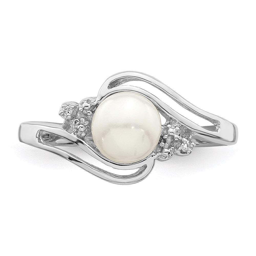 Sterlingsilber Rhodium 6mm Fw Zucht Knopf Perle & Diamant Ring