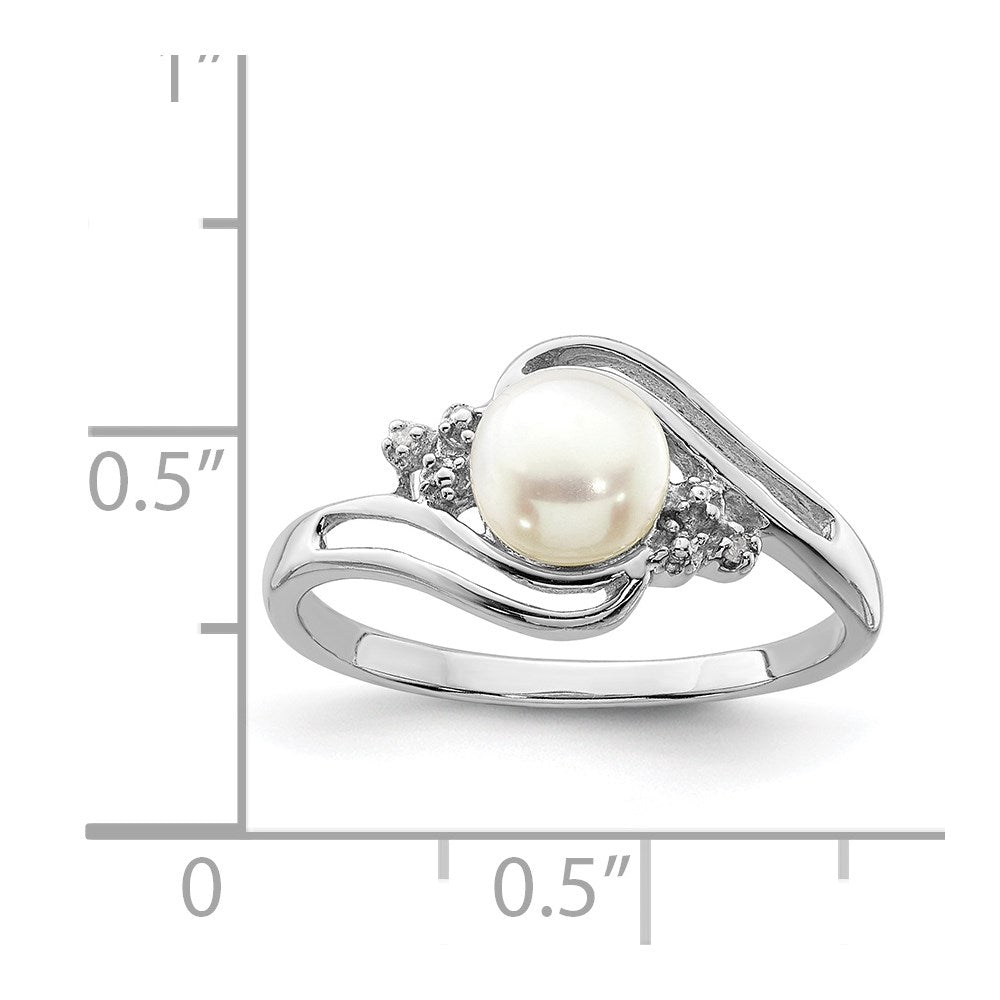 Sterlingsilber Rhodium 6mm Fw Zucht Knopf Perle & Diamant Ring