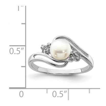 Sterlingsilber Rhodium 6mm Fw Zucht Knopf Perle & Diamant Ring